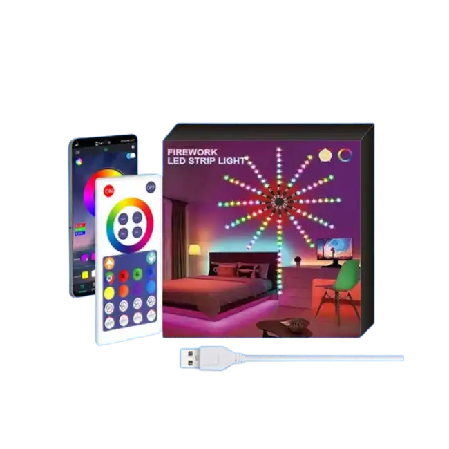 Tira de Luz Tuya PST-FW120 WiFi Estilo Fuegos Artificiales 120 LED RGB-IC DC5V/2A 6W 120 Luces