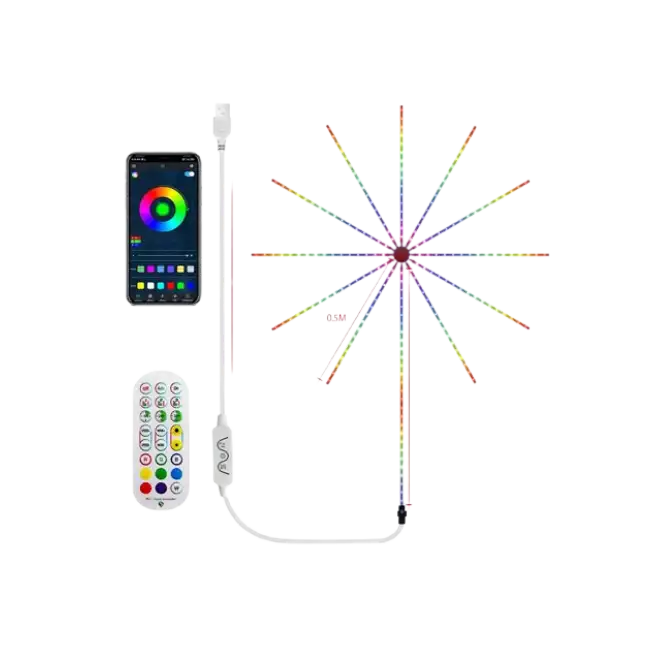 Tira de Luz Tuya PST-FW120 WiFi Estilo Fuegos Artificiales 120 LED RGB-IC DC5V/2A 6W 120 Luces-4
