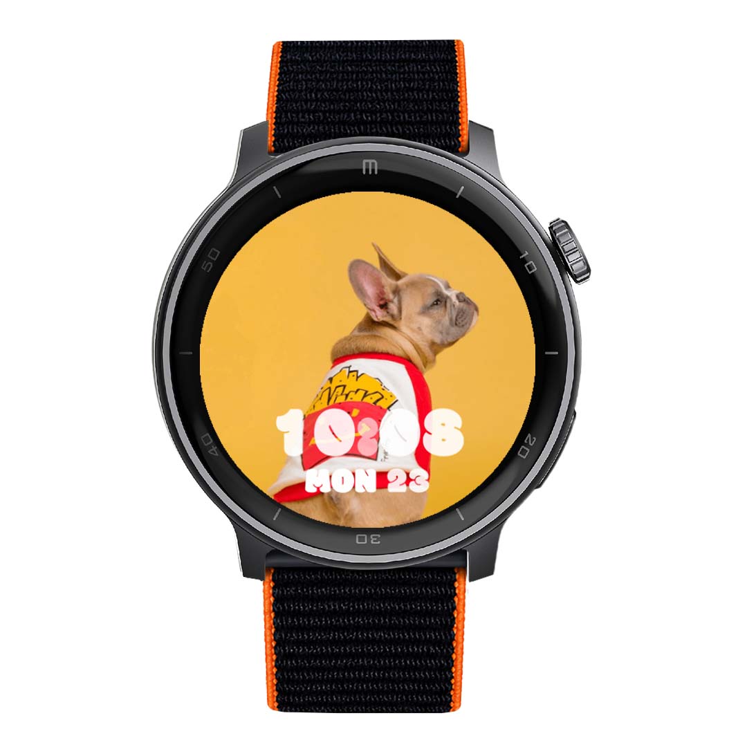 RELOJ T8 NEGRO + Pulsera velcro negro con orilla naranja