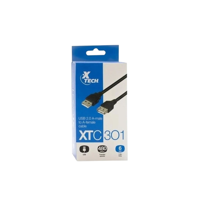 CABLE USB XTC-301 USB 2.0 A-MACHO A A-HEMBRA 6 PIES XTECH
