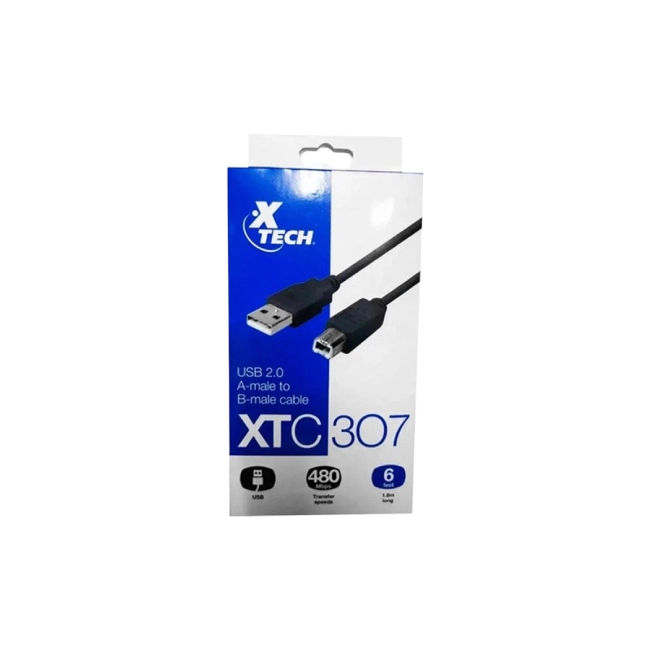 CABLE XTECH XTC-307 PARA IMPRESORA 2.0 A-MACHO A B-MACHO 1.8 METROS-1