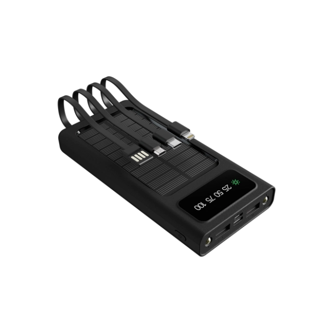 Xtech XPB-100 - Solar Power Bank - 24 pin USB-C / 4 pin USB Type A / 5 pin Micro-USB Type A - 24 pin USB-C / 4 pin USB Type A / 5 pin Micro-USB Type A - Lithium ion polymer - Para Universal - built-in charg cables10,000mAh-1