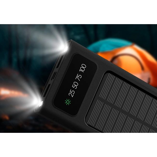 Xtech XPB-100 - Solar Power Bank - 24 pin USB-C / 4 pin USB Type A / 5 pin Micro-USB Type A - 24 pin USB-C / 4 pin USB Type A / 5 pin Micro-USB Type A - Lithium ion polymer - Para Universal - built-in charg cables10,000mAh-7