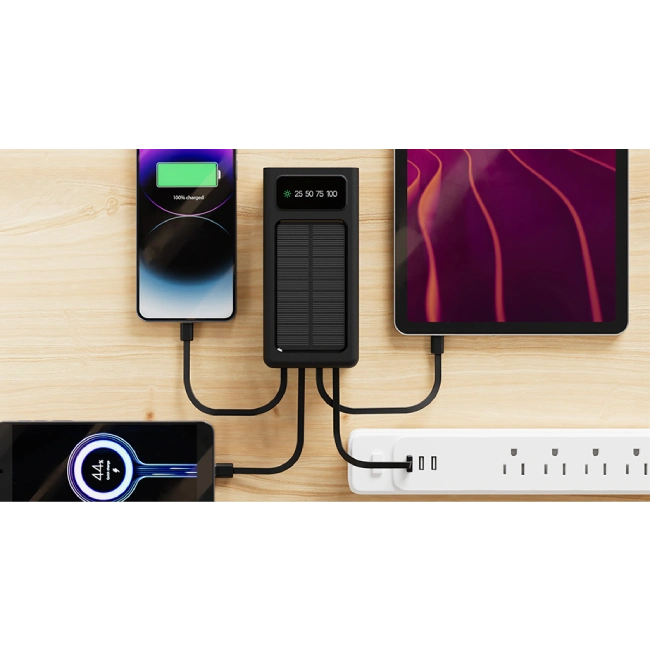 Xtech XPB-300 - Solar Power Bank - 24 pin USB-C / 4 pin USB Type A / 5 pin Micro-USB Type A - 24 pin USB-C / 4 pin USB Type A / 5 pin Micro-USB Type A - Lithium ion polymer - Para Universal - built-in charg cables30,000mAh-7
