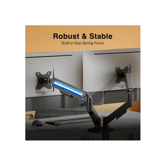 SOPORTE ARGOM PARA DOBLE MONITOR 17" A 32", RESORTE DE GAS Y ABRAZADERA-2
