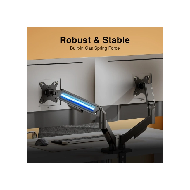 SOPORTE ARGOM PARA DOBLE MONITOR 17" A 32", RESORTE DE GAS Y ABRAZADERA-6