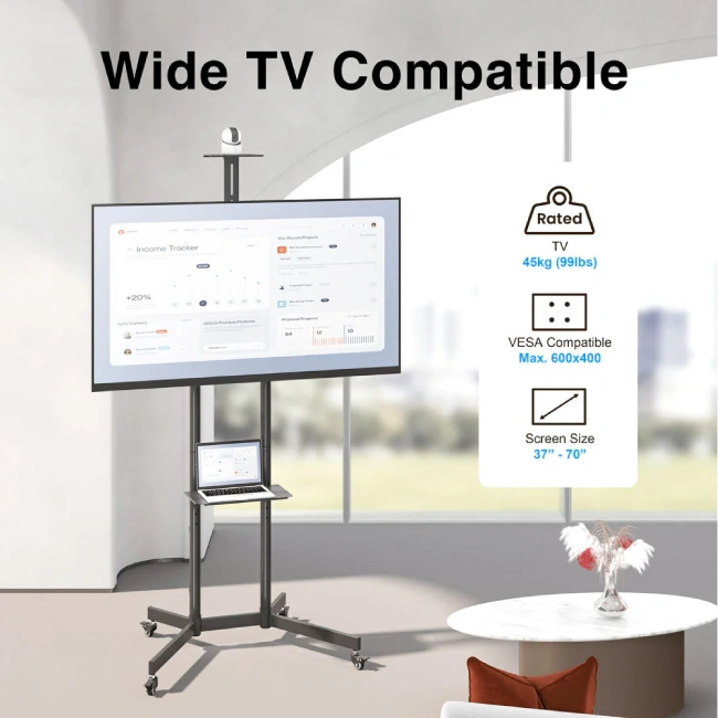 SOPORTE MOVIL ARGOM PARA TV 37" A 70" CON ESTANTES Y SOPORTE PARA CÁMARA-2