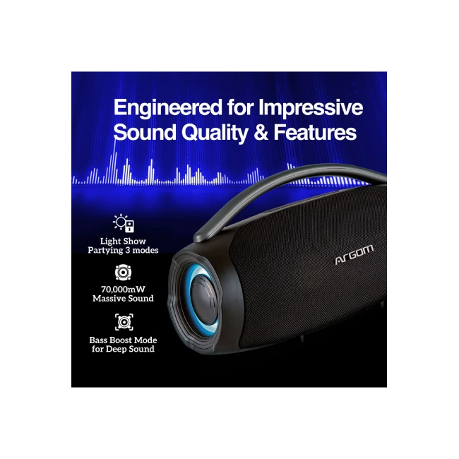 BOCINA ARGOM RADYON X49 NEGRO - BT, 70W RMS, IPX4, FUNCION TWS-8