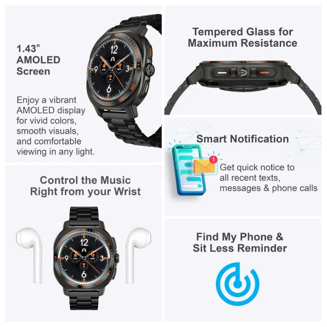 SKEIWATCH ARGOM C62 NEGRO - PANTALLA AMOLED 1.53", 2 CORREAS, RESISTENCIA 1ATM-6
