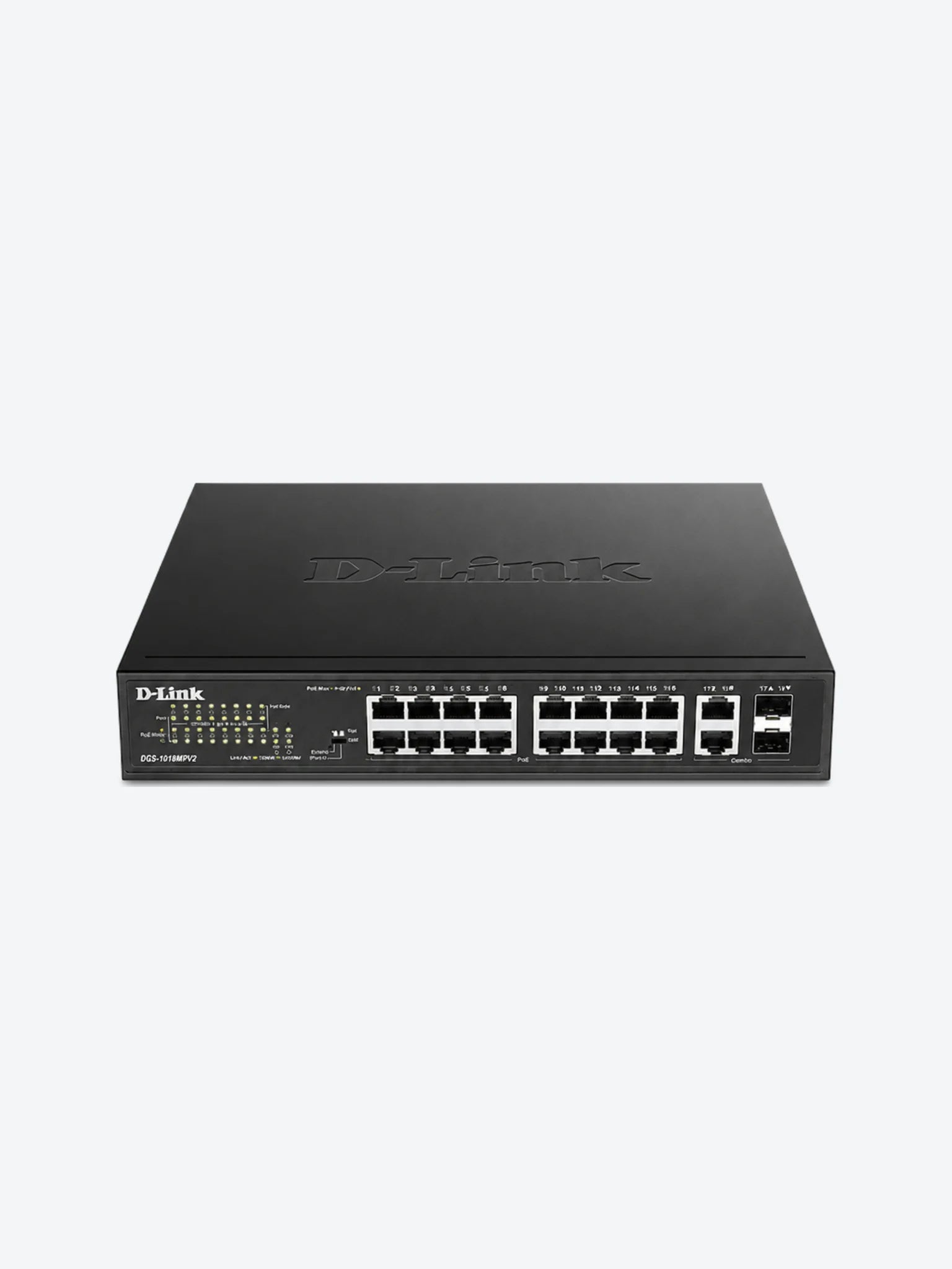 Switch no gestionado de 16 puertos con PoE+ (247W) y 2 puertos Gigabit Combo-1