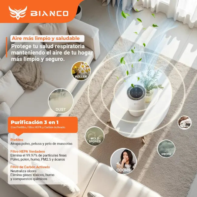 Mini Purificador Bianco BNC-WHT-PUP10 de Aire Portatil Color Blanco-5