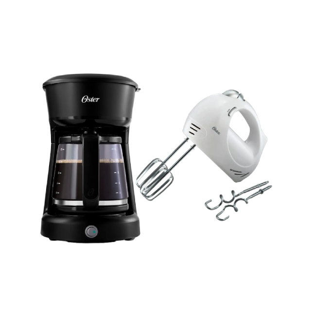 Cafetera Oster BVSTDCS12BN-013 12 Tazas Con Filtro Permanente Color Negro con Batidora de Mano Oster 002499-013-000  240W 5 Velocidades Color Blanco-2