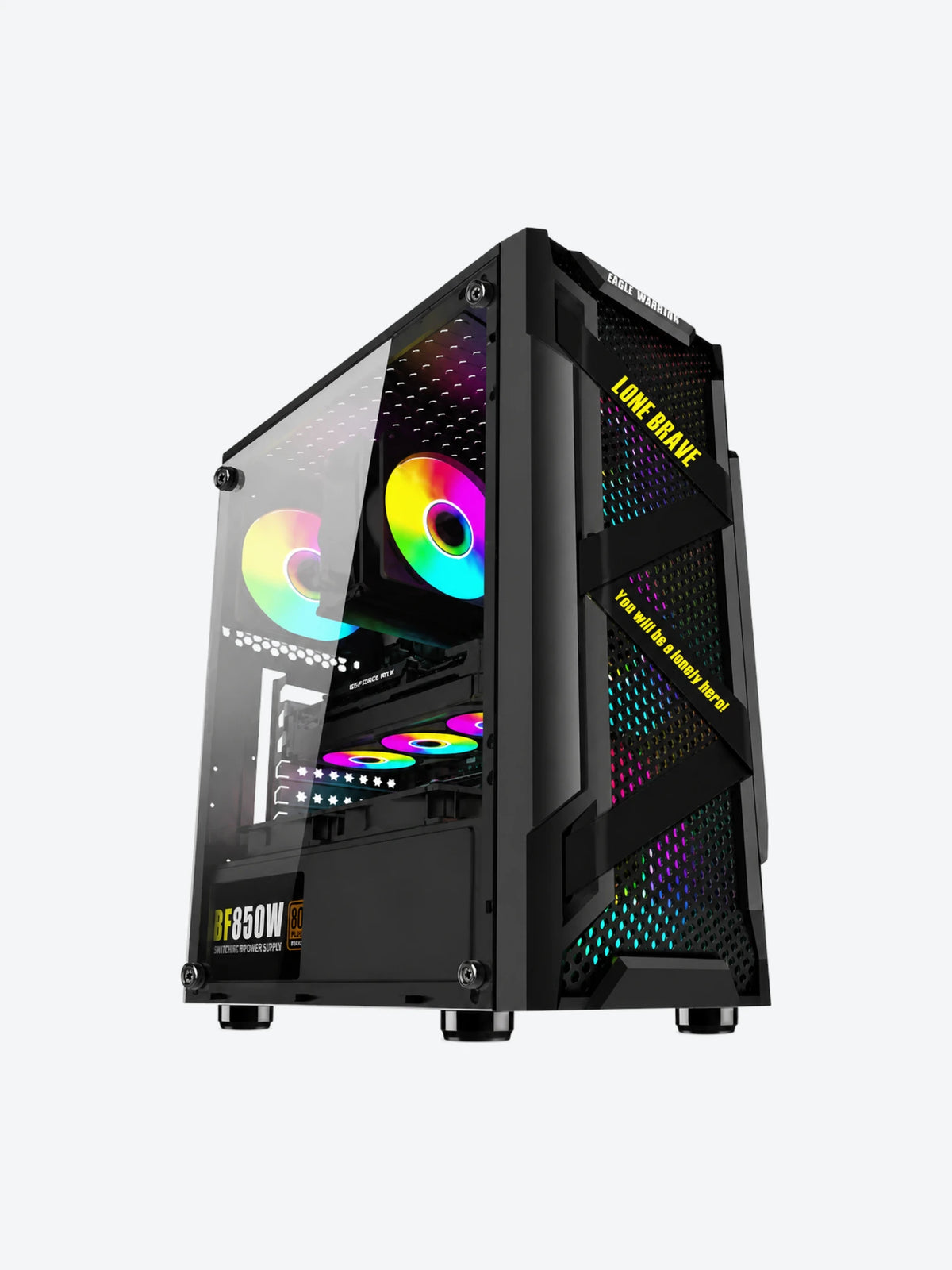 Case Gaming RGB Eagle Warrior CG08Q3RA003C Ventiladores 3 de 120MM Vidrio Lateral y Malla Color Negro-1
