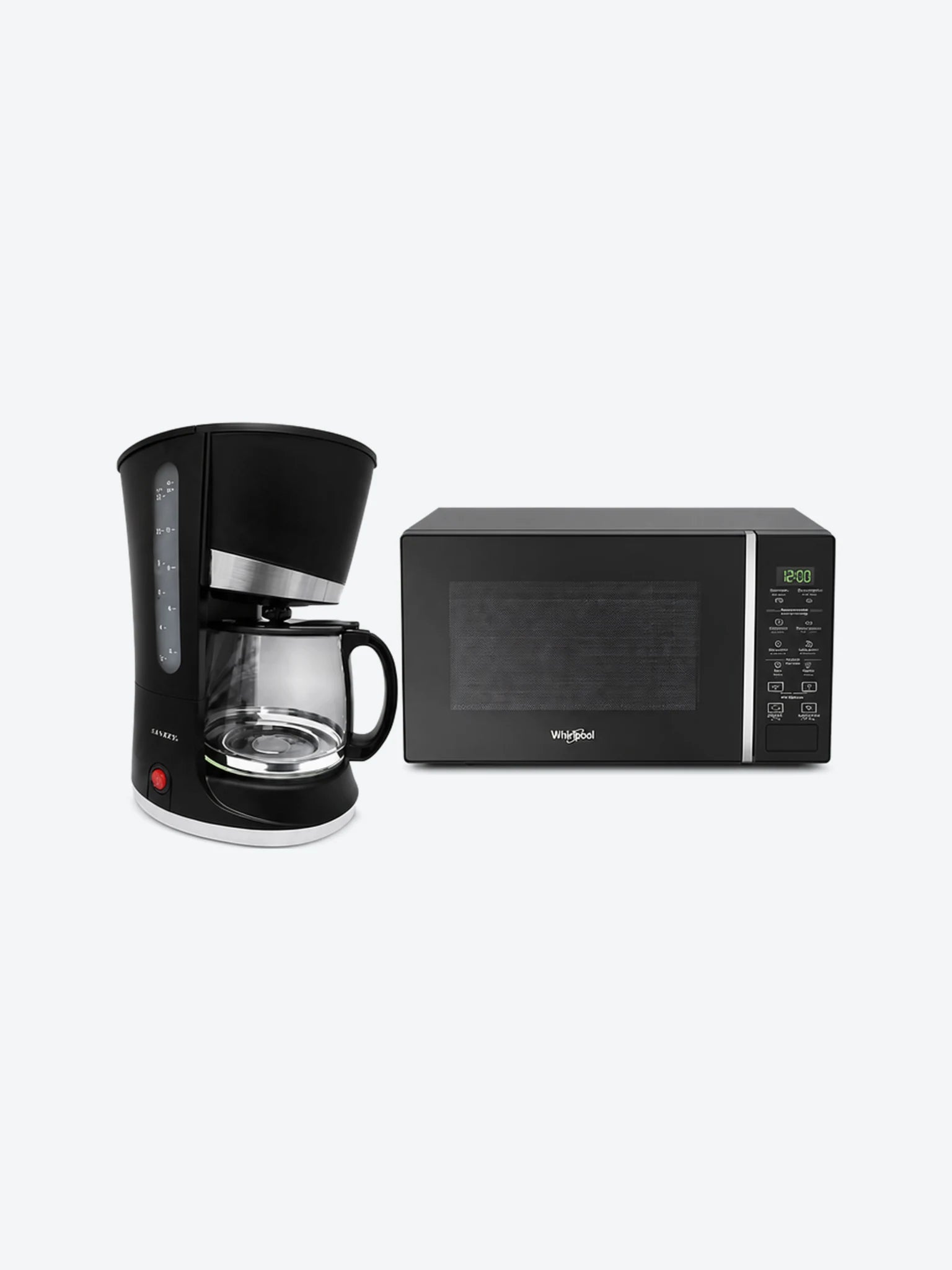 Microondas Whirlpool WM1807B 0.7P³ Color Negro con Cafetera Sankey CM-1227 1.2Lts 12 Tazas 800W Color Negro