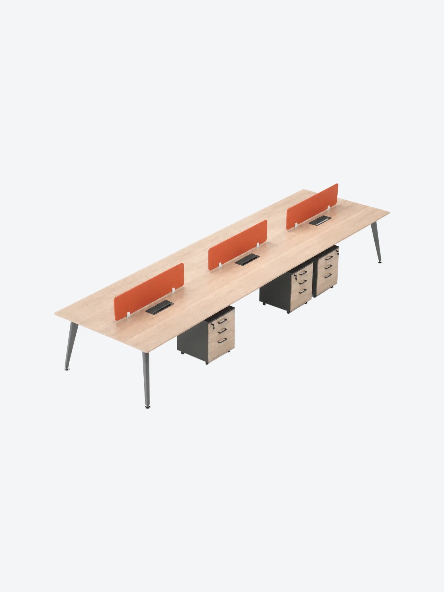 Estacion de Trabajo Reco ZYZ-B01 6 Asientos Frente a Frente Metal Con Division Color Natural con Naranja-1