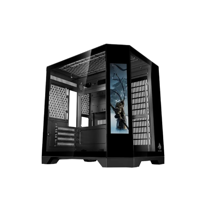 Case Eagle WARRIOR CG-01KV CG01KVRA001C Mini Tower sin Ventilacion Incluida con Vidrio Templado Lateral sin Fuente con Pantalla de 9.16" Color Negro-1