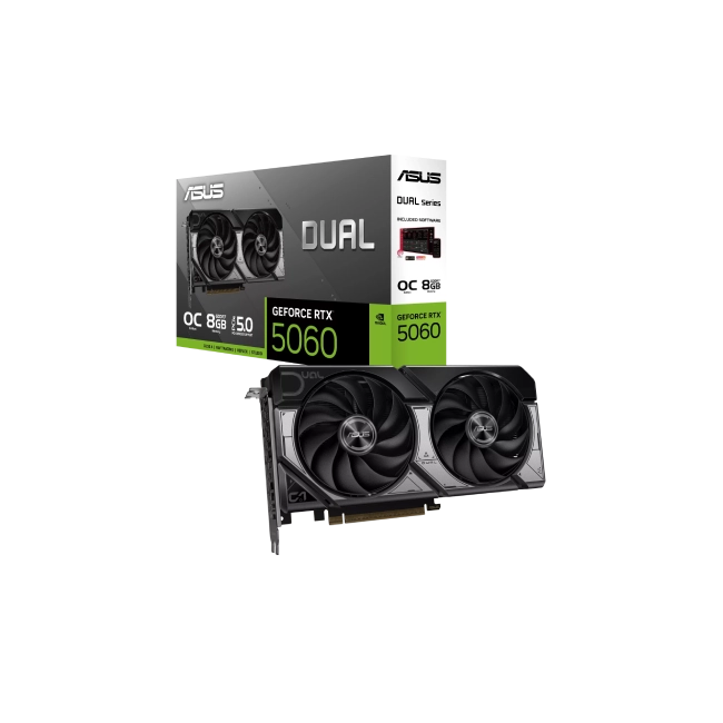 TARJETA DE VIDEO ASUS DUAL-RTX5060-O8G GEFORCE RTX 5060 8GB GDDR7 OC EDITION 2535MHZ 90YV0N12-M0AA00-15
