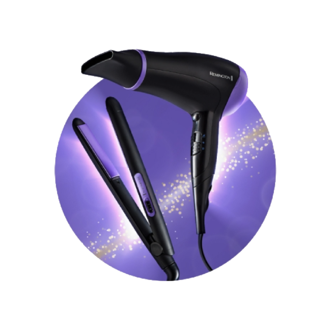 Combo Remington D3016GP-110F Secadora y Alisadora Essentials Color Negro con Morado-2