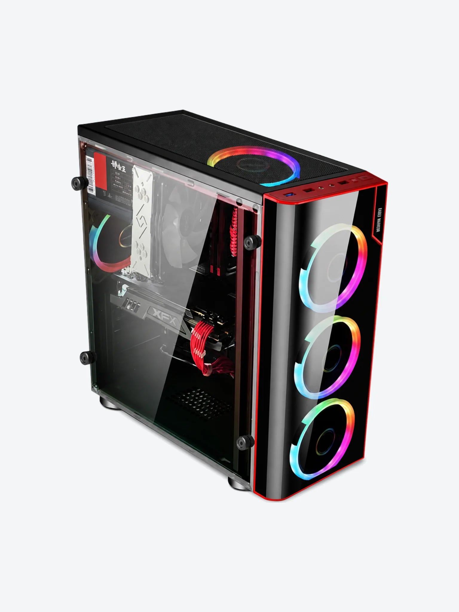 CASE GAMING RGB  EAGLE WARRIOR CG06Z3RA001C MID TOWER VENTILADORES 3 DE 120MM CON VIDRIO LATERAL Y PANEL ACRÍLICO FRONTAL