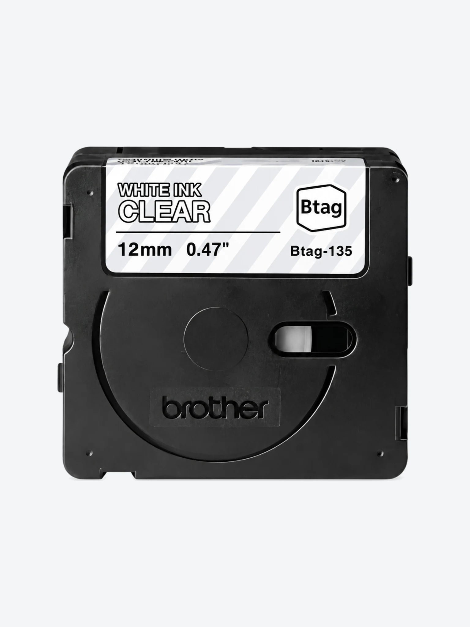 CINTA DE ETIQUETADO BROTHER BTAG135 12MM X 4M COMPATIBLE CON P-TOUCH BLANCO SOBRE FONDO TRANSPARENTE