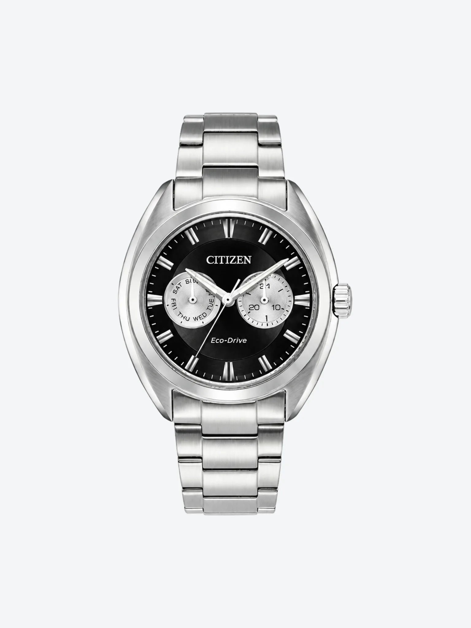 Reloj de Pulsera Anlogo Multimanecillas Hora mundial 24 ciudades Indicador 24hrs Calendario y Fechador de Caballero esfera negra con Caja y Banda de Acero Inoxidable Mesh BIP.