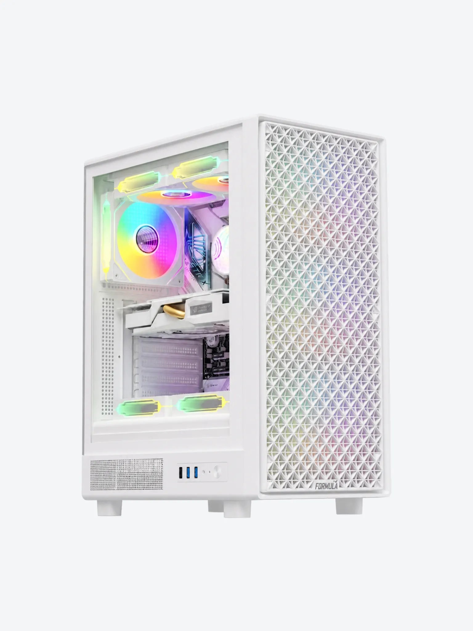 Case RGB Formula V Line Mana Dynamic White AR MID Tower Ventiladores 4 de 120MM con Malla Frontal Y Vidrio Lateral 4711401663515 Color Blanco-1