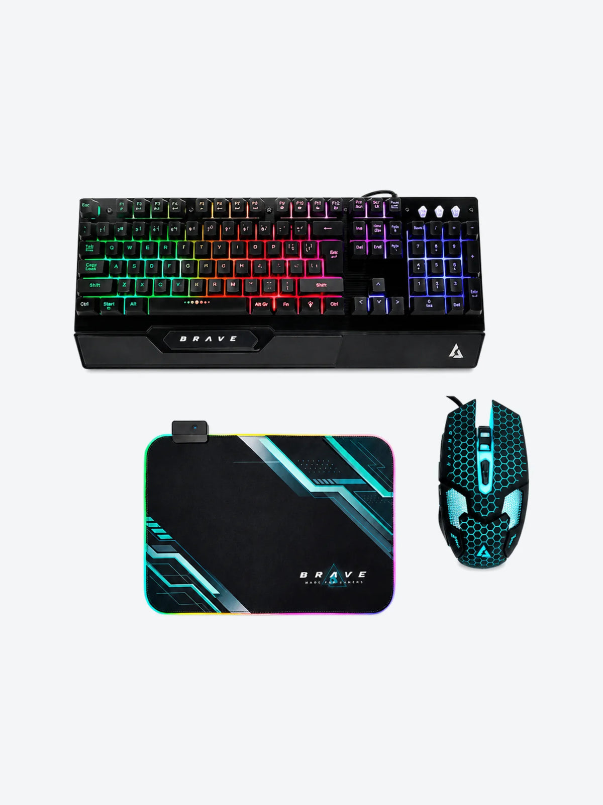 Teclado y Mouse Gaming Almbrico Unno Tekno Brave Negro USB Ingls + Mousepad