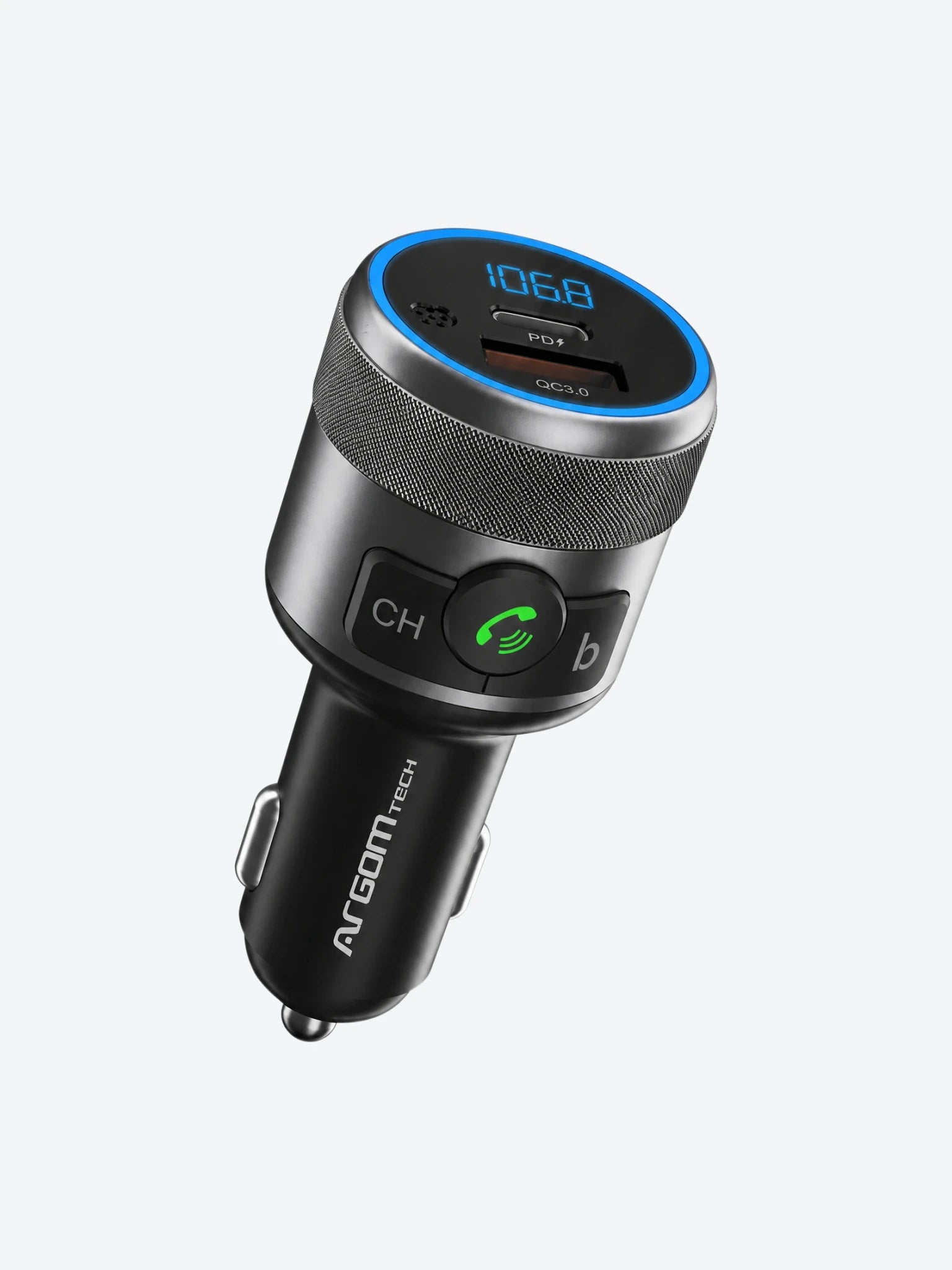 Conector Argom ARG-AC-0343BK Bluetooth Para Carro 2 puertos de Carga Rapida Mega Bajos