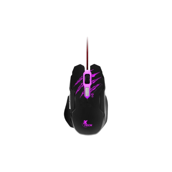 Mouse para Gaming Xtech XTM-610 Lethal Haze - Resolución ajustable de hasta 3200 ppp - Luces LED de 4 colores - Cable sin enredos - para juegos 3D de 6 botones - Sensor: Óptico - Botones: 6 - Iluminado: Sí - Longitud del cable: 5,2 pies, trenzado-2