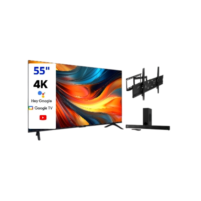 Combo de Sound Bar Klip Xtreme KSB-301 y Televisor  Xiaomi TV A 55" 2026 63907 UHD 4K UHD GoogleTV BT360 / Wifi Color Negro Con Bracket (Base) Para TV KLIP XTREME KPM-885-1