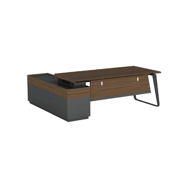 Escritorio Ejecutivo Perry Con Gabinete Derecho Color Madera con Negro