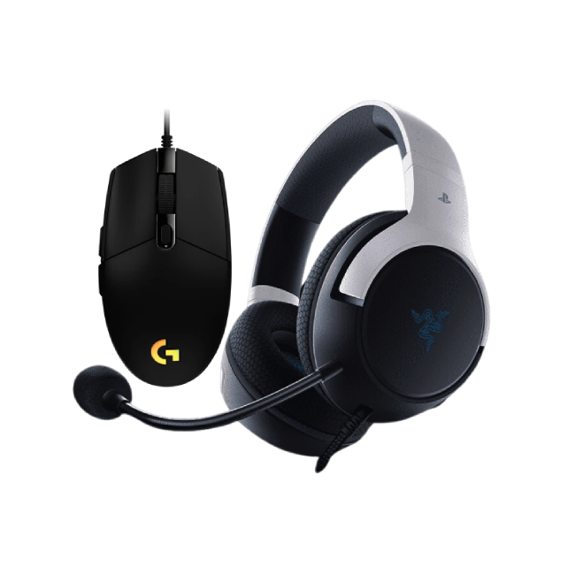 Combo de Headset Gaming Razer RZ04-03970700-R3U1 Color Blanco con Negro con Mouse Gaming Logitech G203 910-005790 Lightsync Color Negro-2