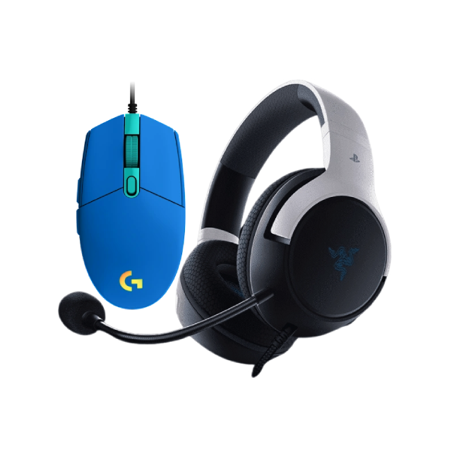 Combo de Headset Gaming Razer RZ04-03970700-R3U1 Color Blanco con Negro con Mouse Gaming Logitech G203 910-005792 Lightsync Color Azul-2
