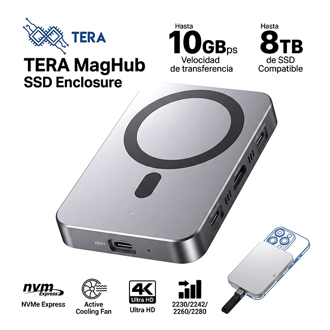 Enclosure Tera TERA-MAGHUB-SSD-01 Compatible M.2NVMe Puerto USB-C Color Plateado-5