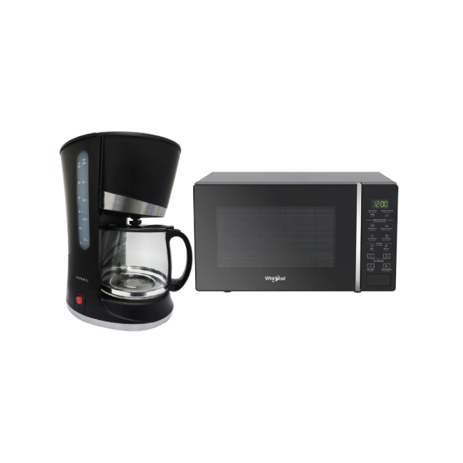 Microondas Whirlpool WM1807B 0.7P³ Color Negro con Cafetera Sankey CM-1227 1.2Lts 12 Tazas 800W Color Negro-1