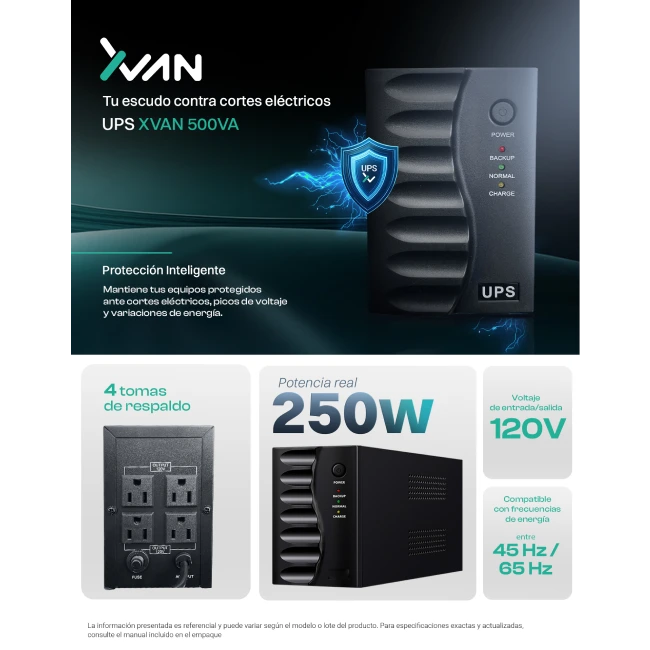 UPS Xvanwere LND-500-12V-240W 500VA / 240W LED 12V / 4.5Ah 1 Nema 120VAC 60/50Hz-3