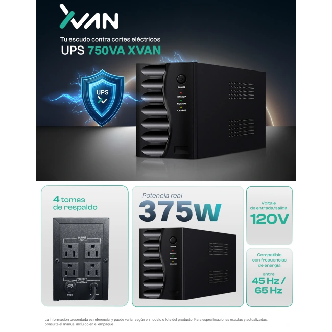 UPS Xvanwere XV-UPS-750VA 750VA/375W 120V 6-NEMA RJ11 45-65Hz-7